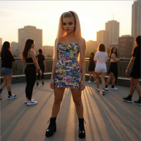 Pretty Riot Vinyl Mini Dress by DC – Graffiti Siren Edition S - Picture 4 of 7